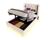 cama individual de algodon 90x200cm con almacenajeluz ledbeige