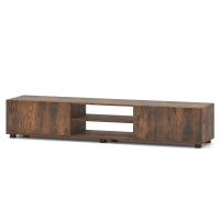 costway mueble para tv de hasta 70 pulgadas con estantes abiertos compartimentos puertas y 6 patas metalicas para salon marron rustico