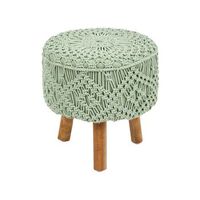 taburete reposapies de estilo boho hecho a mano macrame de algodon patas de madera 40 x 40 x 44 cm verde manzai