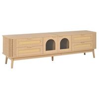 mueble de tv natural de 180 x 40 x 50 cm con 4 cajones cristal y led