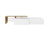 mueble tv moderno170 cm - diseno elegante almacenamiento practico blanco brillante imitacion madera estantes de vidrio iluminacion led - blanco  natural