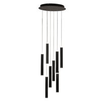lampara colgante circular fabas luce prado de 8 luces - led regulable de 52 w - roseton redondo negro mate