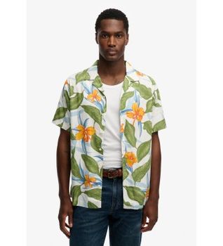 Superdry para hombre. M4011128A Camisa Hawaiian verde (S), Casual, Modal, Manga corta