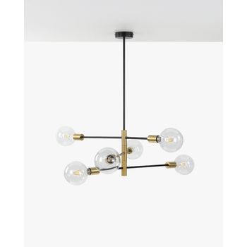 Lámpara De Techo Colgante De Metal Cosmo  Con 6 Focos Acabado Negro/dorado