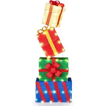 Juego De 4 Cajas De Regalo Iluminadas De Navidad Costway Adornos De Navidad, Impermeable