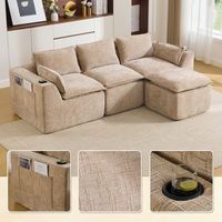 sofa modular de 3 plazas de chenilla caqui con reposapies incluido