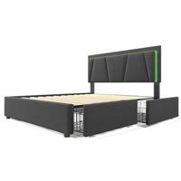 cama gris de lino 160 x 200 cm con 4 cajones cabecero regulable y luz led
