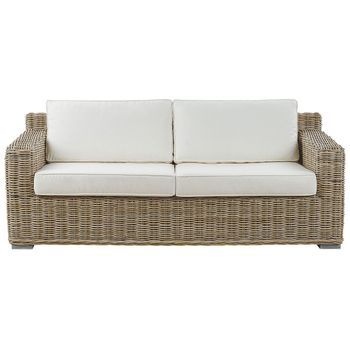 Sofá 2 Plazas De Ratán Natural Cojines Blancos Ardea