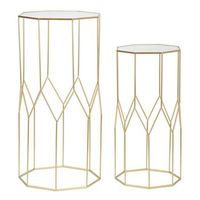 juego de 2 mesas auxiliares de metal y cristal 50x46x100-40x37x80 cm