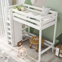 cama alta infantil 90x200 cm blanca con armario y seis estantes