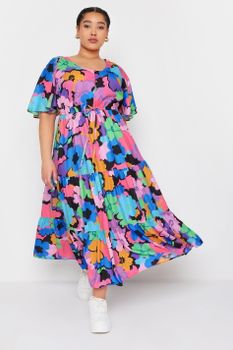 Yours Vestido Escalonado De Flores Moradas Y Azules, Mujer Curvy Y Tallas Grandes, Yours