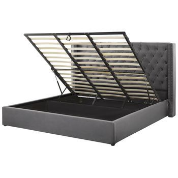 Cama Con Almacenaje De Terciopelo Gris 180 X 200 Cm Cabecero Alto Lubbon