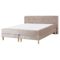 cama continental tapizada en terciopelo beige 160 x 200 cm con colchon de muelles embolsados con cabecero marquise