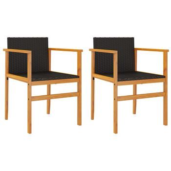 Pack 2 Uds Sillas De Jardín | Silla De Exterior | Sillón Madera Maciza Y Ratán Sintético Negro