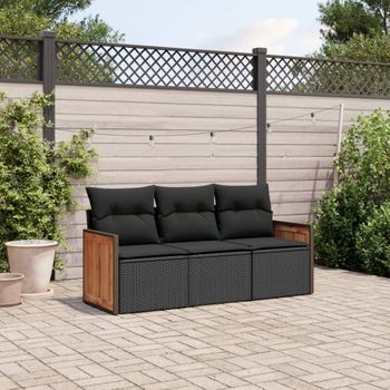 Conjunto De Sofás De Jardín Con Cojines 3 Uds | Mueble Jardin Mesa Y Sillas Ratán Sintético Negro Cfw165694