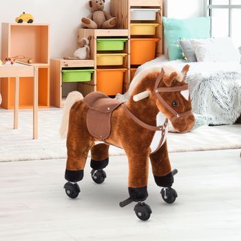 Caballito Infantil +2 Años Con Ruedas Sonidos Marrón Homcom