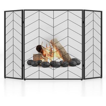 Pantalla De Chimenea De 3 Paneles Costway