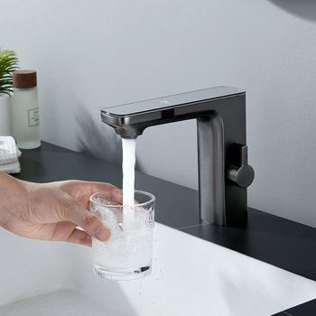 Grifo Mezclador De Lavabo Con Sensor Inteligente Y Pantalla Digital - Gris Kleenmac