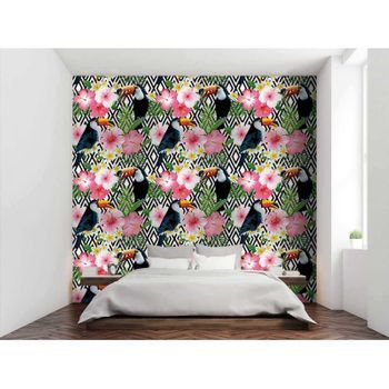 Fotomural Vinilo Tucan Flores Tropicales 400 X 300 Cm