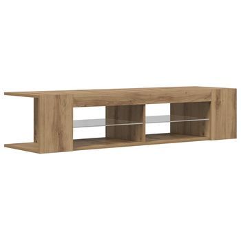Mueble Tv | Mueble De Salón | Mesa De Tv Luces Led Madera Roble Artisan 135x39x30 Cm