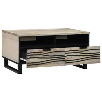 Mesa De Café | Mesa De Centro Con Cajón Beige Y Negro 80 X 54 X 40 Cm