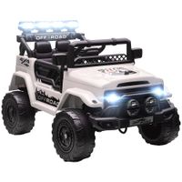 aiyaplay todoterreno para ninos con faros claxon cinturon y mando a distancia en pp y metal 99x66x685 cm blanco   aosom espana
