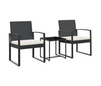 set comedor de jardin 3 piezas con cojines pp aspecto ratan negro