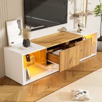 mueble tv con led estante de cristal y 2 cajones 160 cm blanco