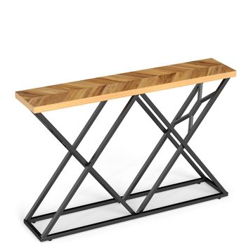 Costway Mesa Consola de Entrada Larga Estilo Granja e Industrial con Base Metálica Geométrica y Tablero de Madera 140cm Natural