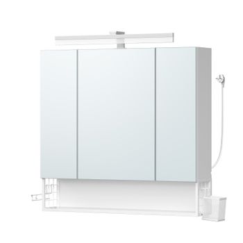 Armario de Baño con Espejo y Puertas con Enchufe y Cesta Colgante