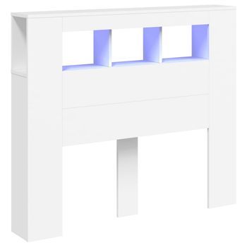 Cabecero Cama Con Led | Panel De Cabecera Madera De Ingeniería Blanco 120x18,5x103,5 Cm