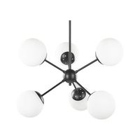 lampara de techo de metal negro 100 cm 6 luces pantallas de vidrio blanco moderno adawro