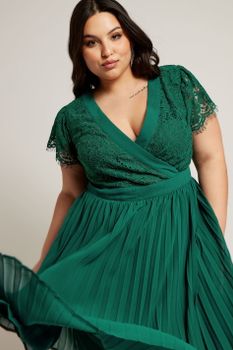 Yours London Vestido Plisado Verde Esmeralda Con Escote Cruzado, Mujer Curvy Y Tallas Grandes, Yours London
