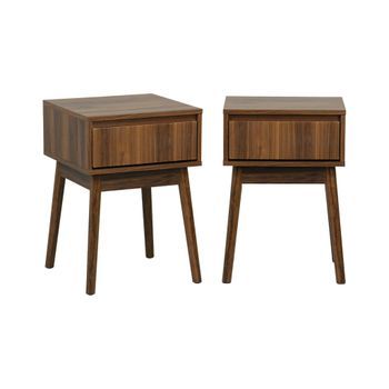 Mesita De Noche  De 1 Cajón Con Efecto Madera, Set De 2, Nogal