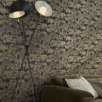 Papel pintado bosque marrón, plata, oro 1005x52cm
