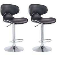 taburete de bar silla de bar x2 regulable en altura con reposapies en sintetico negro y metal tdb10122
