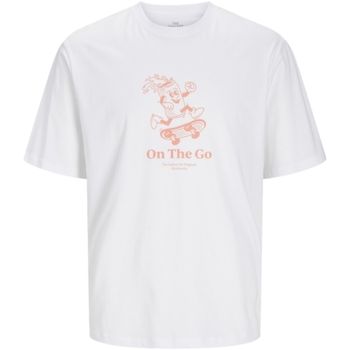Jack & Jones Camiseta 12263604 JORGAME TEE SS CREW NECK TG BRIGHT WHITE PRINT ORANGE para hombre