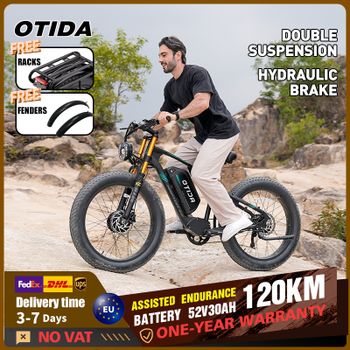 Bicicleta Eléctrica OTIDA X2 con Motores Dobles Potentes, Batería de 52V30Ah, Neumáticos Gruesos de 26*4.0, Bicicleta Eléctrica de Montaña para Adultos
