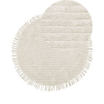 Alfombra De Algodón Beige Claro 140 Cm Flecos Sala De Estar Dormitorio Halfeti