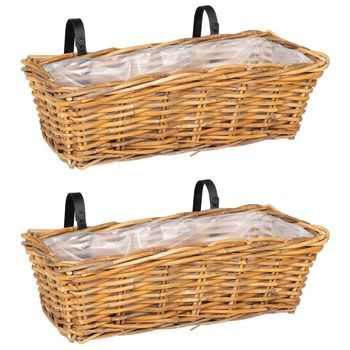 Cesta Colgante Para Plantas 2 Uds. Madera Natural Ratán Kubu Vidaxl