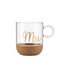 taza de vidrio con fondo de corcho mrs