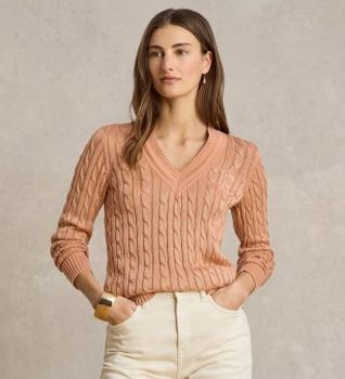 Lauren Ralph Lauren para mujer. 200888795012 Jersey de críquet en punto de ochos coral (L), Casual, Algodón, Manga larga