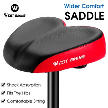 WEST BIKING Sillín de Bicicleta Ancho y Cómodo, Doble Amortiguación, Cuero PU Impermeable, Asiento Ergonómico para Bicicletas de Montaña, Eléctricas y Plegables, Accesorios de Ciclismo