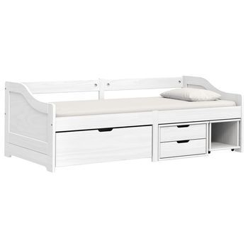 Sofá Cama | Cama Para Adultos Con 3 Cajones Madera Maciza Pino Blanca Irun 90x200cm