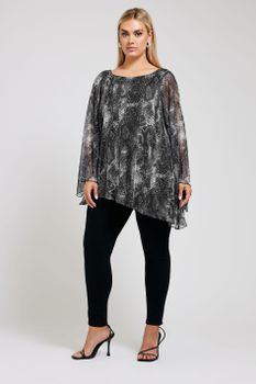 Yours London Blusa Asimétrica Gris Estampado De Serpiente, Mujer Curvy Y Tallas Grandes, Yours London
