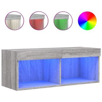 Mueble Tv | Mueble De Salón | Armario Tv Con Luces Led Gris Sonoma 80x30x30 Cm