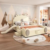 cama infantil de oso 140 x 200 cm con tobogan y escalera beige