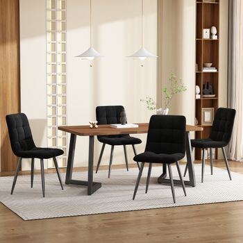 Conjunto De Comedor - Mueble De Comedor - Mdf Y Metal - Nogal Y Negro (117x68x75cm)
