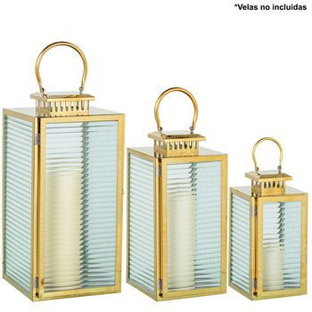Set 3 Faroles Portavelas  Cromado Dorado