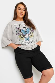 Yours Vaqueros Cortos Negros Elásticos Bajo Remangado, Mujer Curvy Y Tallas Grandes, Yours